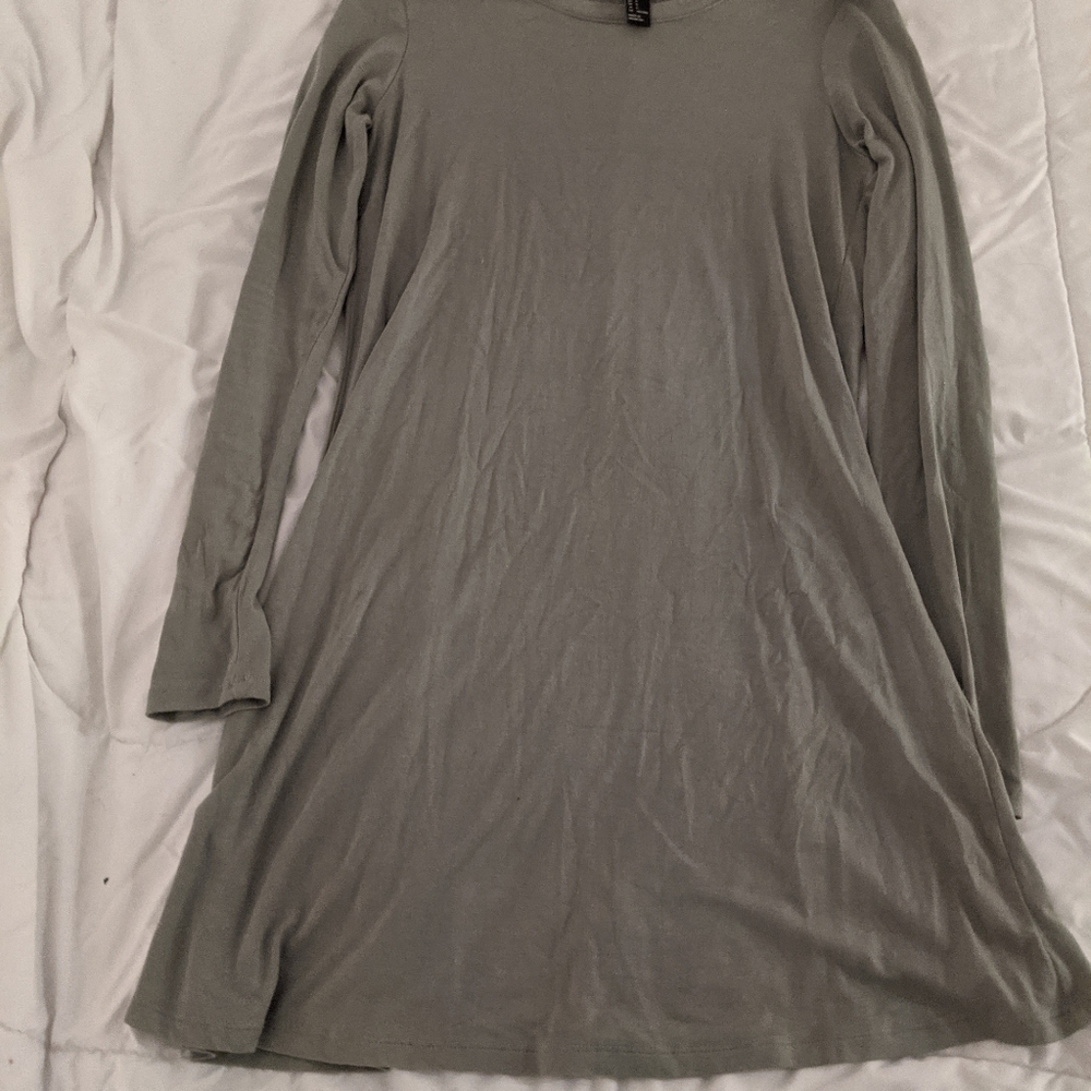 F21 Sage green fit and flare dress